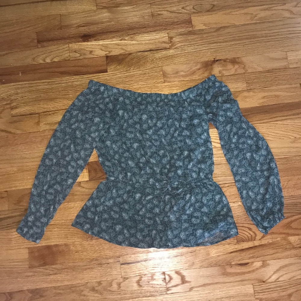 green off the shoulder shirt